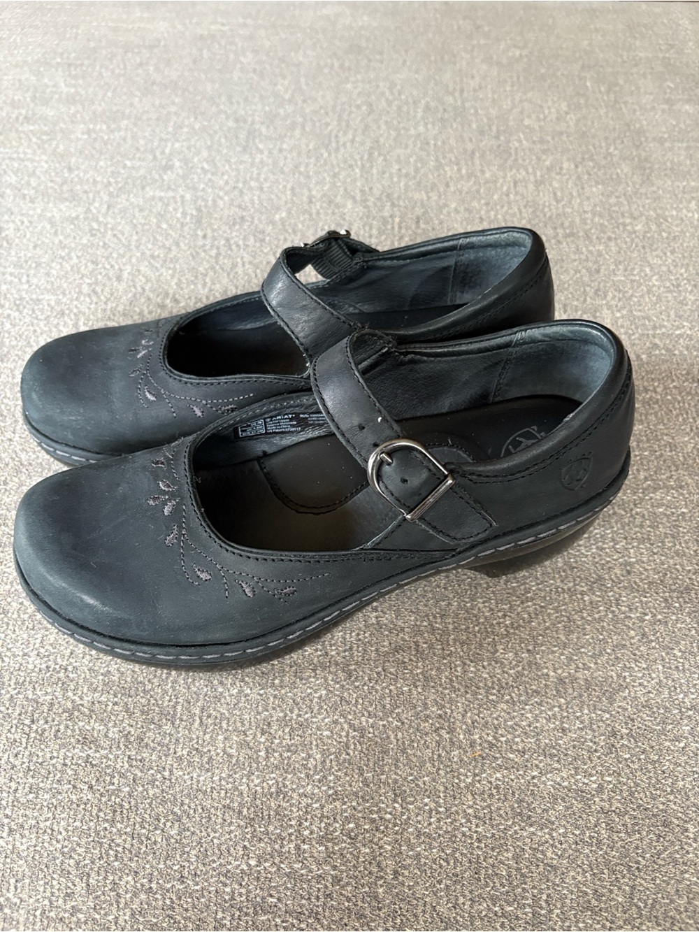ARIAT Black Leather Caroline Mary Jane Strap Shoes Clogs Like New! Size 7